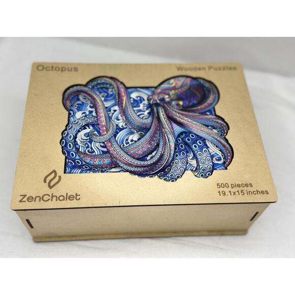 Wooden Jigsaw Puzzle for Adults by ZenChalet - 500 Pieces - OCTOPUS -Complete - Picture 1 of 3